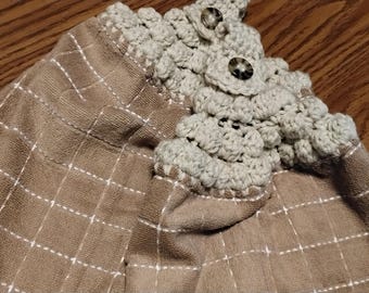 2 Hanging Kitchen Dish Towels with Tops Towel Set Brown Crochet Handmade