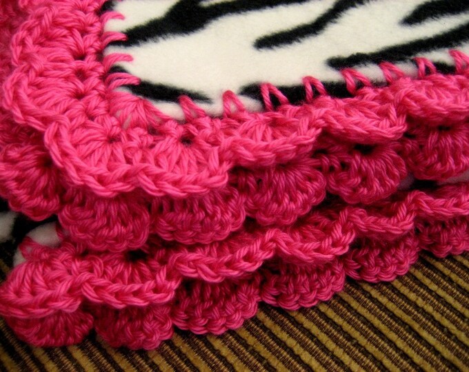 Zebra Striped Fleece Throw Blanket With Pink Crochet Edge Etsy