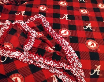 Alabama Crimson Tide University College School Fleece Throw Blanket with Crochet Edge Big Al