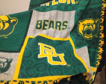 Baby Blanket BU Texas BU Bears College Fleece With Crochet Ruffle - Baby/Toddler Gender Neutral - Green & Gold - Boy Girl