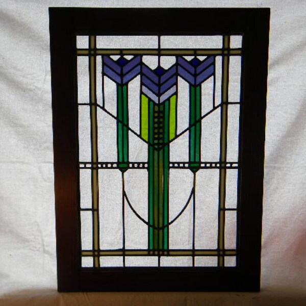 Craftsman Three Wheat Stained Glass Window
