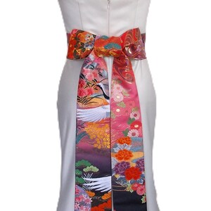 OBI Sash Self Tie Long Tails Vintage UCHIKAKE Silk Gold Brocade Red ...