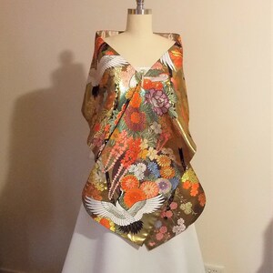 UCHIKAKE Wedding Kimono silk gold brocade aquamarine lavender gold phoenix size free