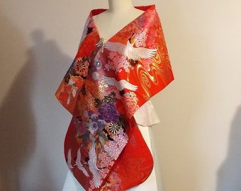 Wedding dress made with vintage bridal KIMONO silk gold brocade mermaid Red white gold crane cherry blossom evening dress Size US4/AU6 ready to ship main image 0