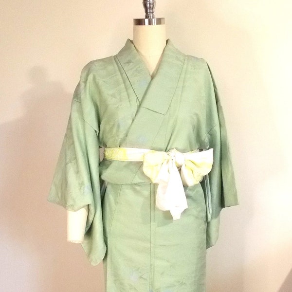 Vintage IROMUJI KIMONO Sage green crane wave opal size S ready to ship