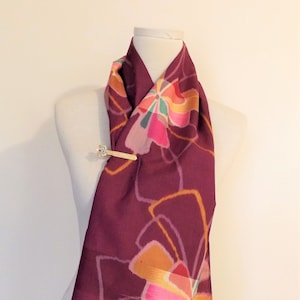 Antique KIMONO scarf  silk MEISEN burgundy flowers pink yellow blue  ready to ship