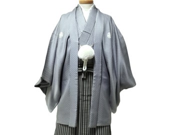 SAMURAI Men's kimono Four piece set #16 vintage MONTSUKI Hakama Kimono Haori Juban Gray Black Beige hakama size xs ready to ship