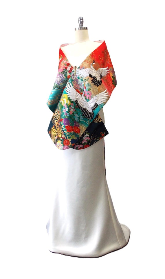 KIMONO Shawl Wedding Vintage UCHIKAKE Silk Gold Brocade Red Pink Mint Blue  Teal Gold White Crane Sakura Cherry Blossom Flower Ready to Ship - Etsy