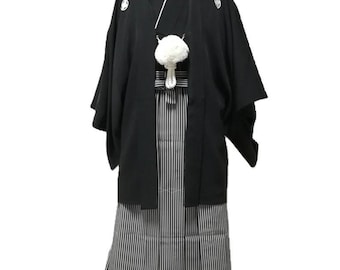 Men's Kimono L Four Piece Set #21 Vintage MONTSUKI Hakama