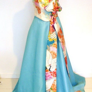 Vintage Silk KIMONO Wedding Dress Crane and Flowers Blue Pink - Etsy