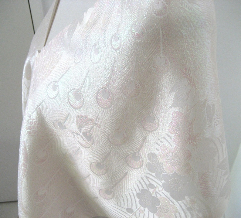 Bridal KIMONO Shawl wedding peacock white pale pink opal size free made to order image 5