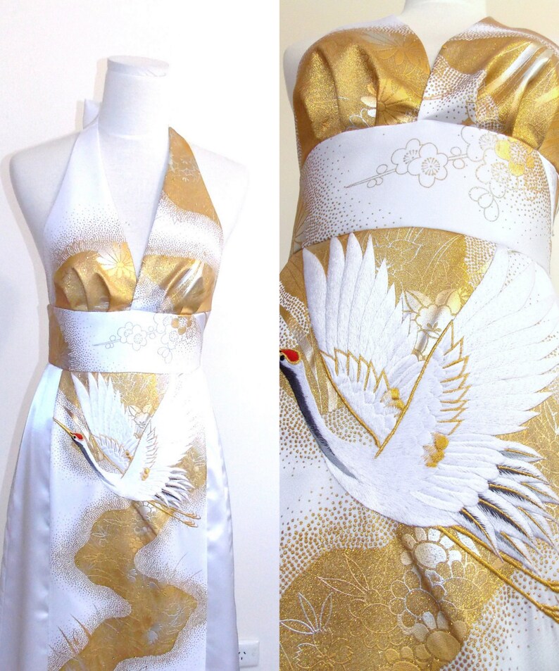Wedding Dress Made With Vintage Bridal KIMONO Halter Neck Etsy