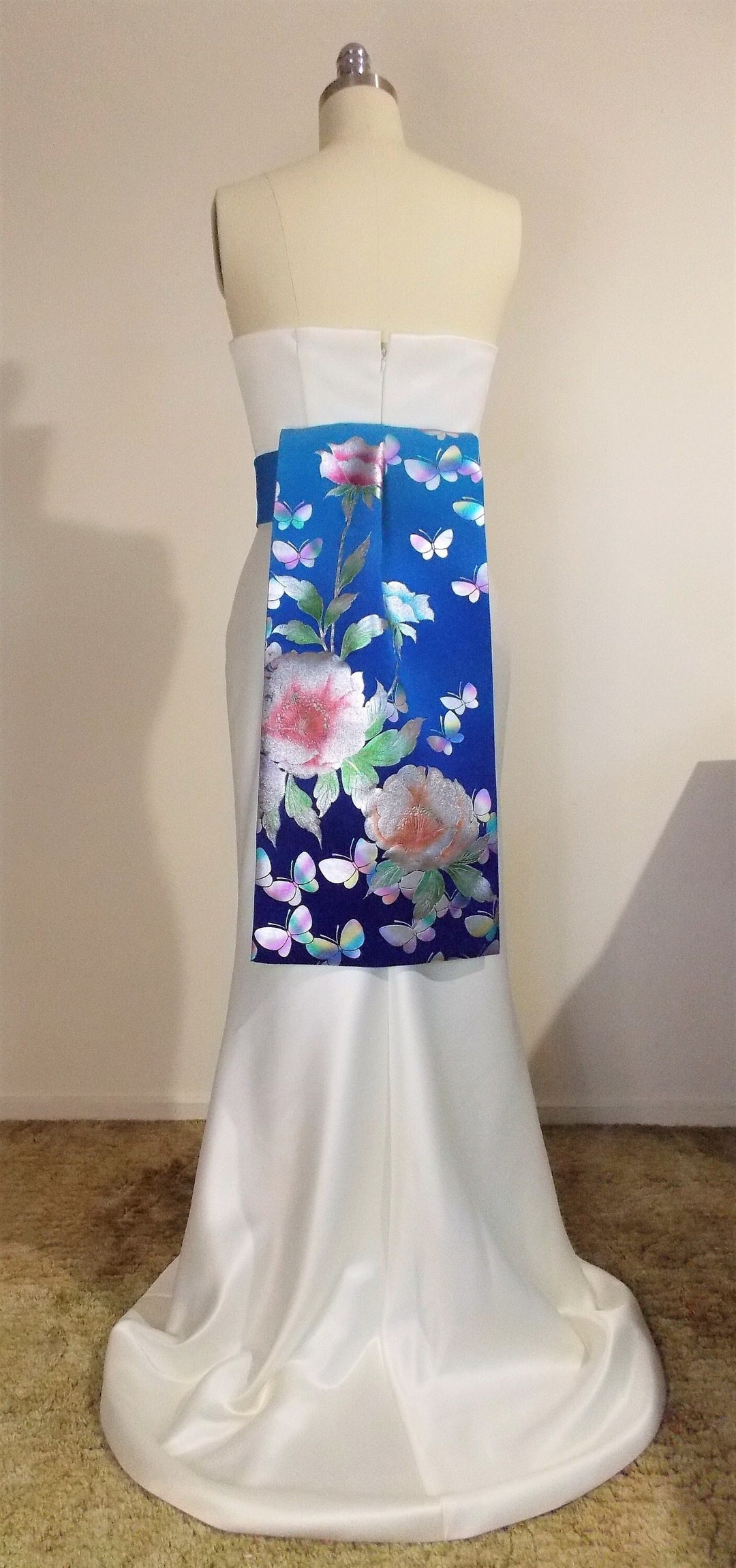 KIMONO OBI sash long tail pre tied Wedding UCHIKAKE silk gold brocade ready to ship