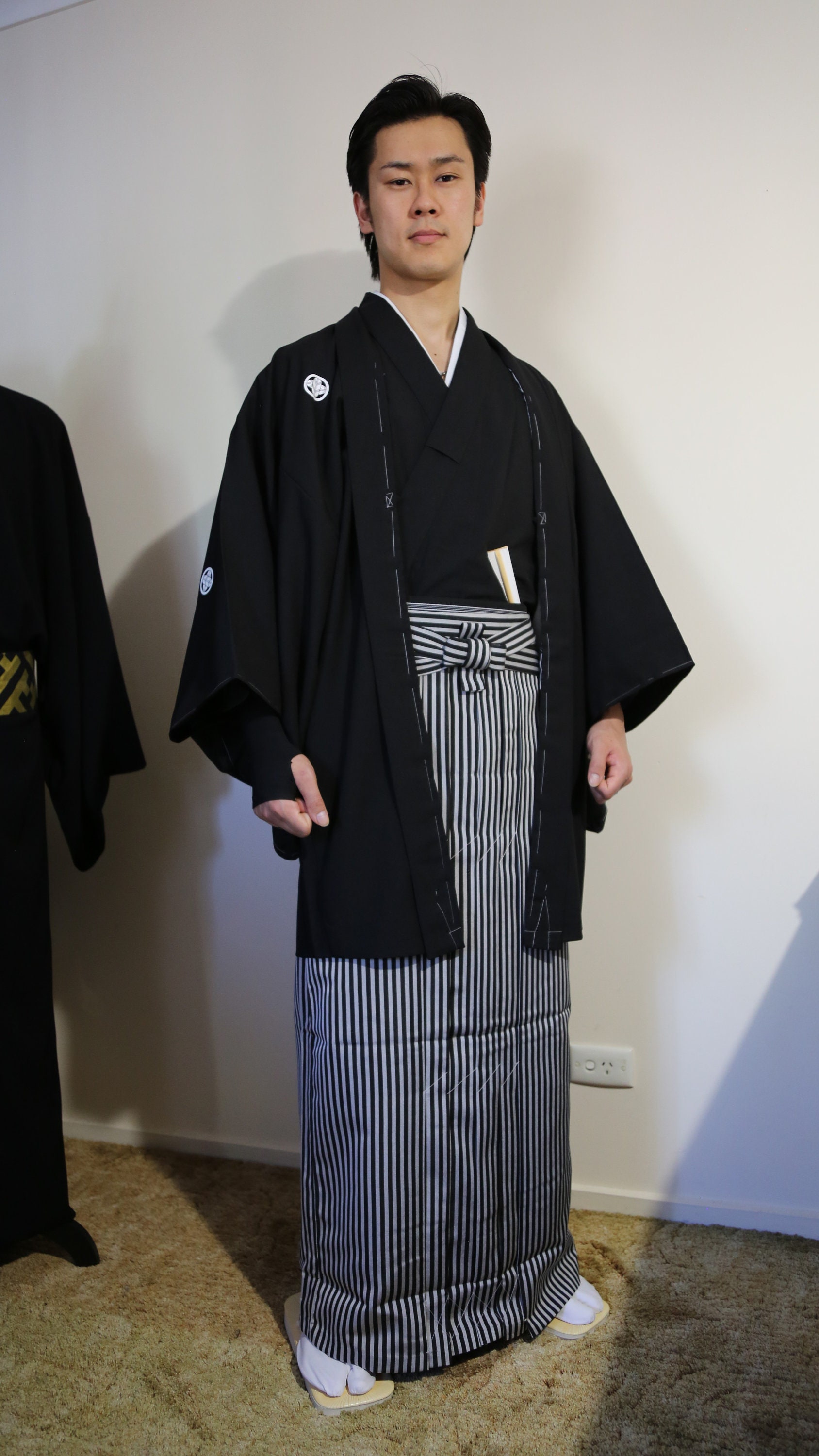 Men's Kimono L XL Four Piece Set #20 Vintage MONTSUKI Hakama