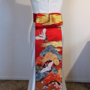 OBI sash self tie long tails Vintage UCHIKAKE silk gold brocade lilac lavender pink purple Gold crane sakura cherry blossom ready to ship main image 0
