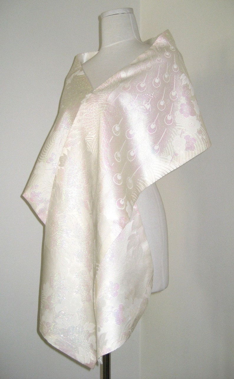 Bridal KIMONO Shawl wedding peacock white pale pink opal size free made to order image 3