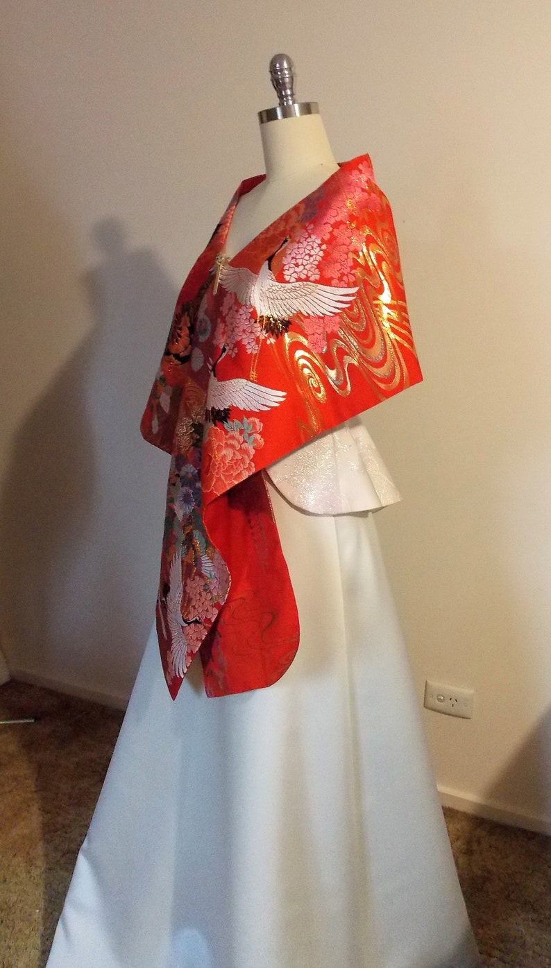 Custom listing for Anna Thank you! KIMONO Shawl Wedding Vintage UCHIKAKE silk gold brocade silver gray white crane peony chrysanthemum plum blossom  size free ready to ship (Copy) main image 0
