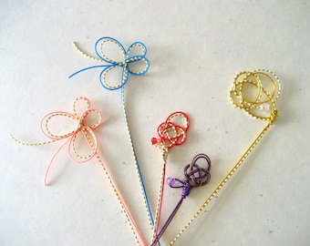 Japanese paper WASHI MIZUHIKI string Bookmark 5 piece assort KIMONO style Butterfly Flower Royal shape  gift under10