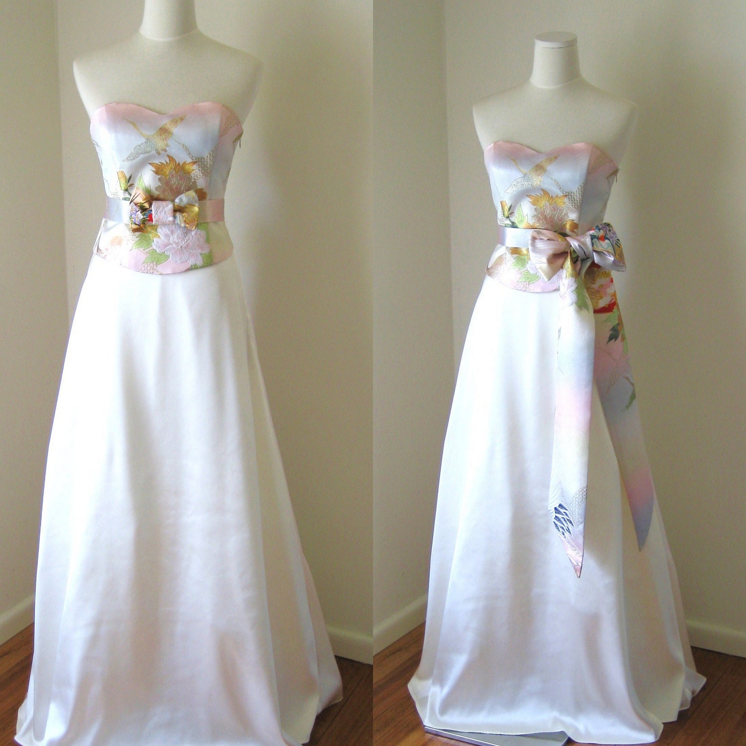 Wedding Dress With Vintage KIMONO Top OBI Bow Sash Belt Gold - Etsy ...