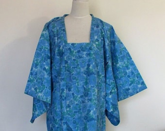 Vintage KIMONO coat MICHIYUKI floral blue green outer kimono size M ready to ship