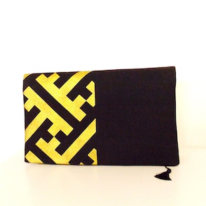 Borsa a tracolla con pochette a 3 vie Vintage KIMONO nero oro OBI SAYAGATA pronta per la spedizione