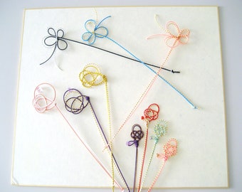 Japanese paper WASHI MIZUHIKI string Bookmark 10 piece assort KIMONO style Butterfly Flower Royal shape gift under10