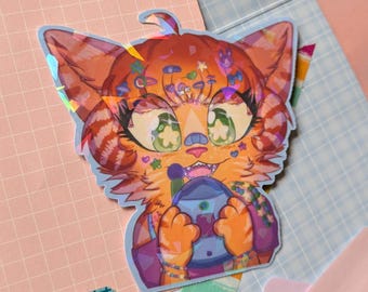 Y2Kat - Holographic vinyl die-cut sticker, nostalgic tamagotchi