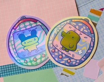 Derpagotchi - Holographic vinyl die-cut sticker, funny nostalgic vibes