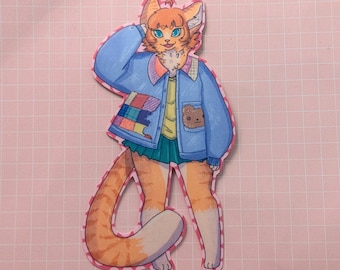 Y2Kat - Holographic vinyl die-cut sticker, kidcore fashion sticker