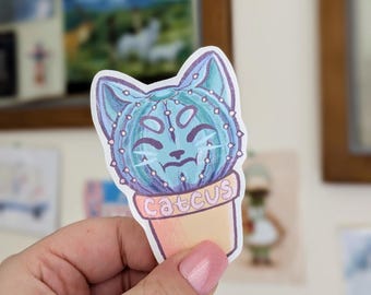 Catcus Sticker – Matte Vinyl Die-Cut Funny Cat Cactus Design