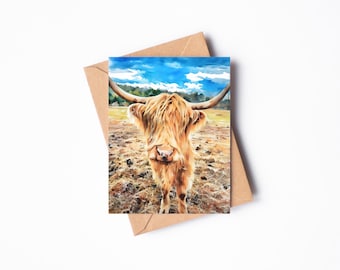 Highland Cow Printable Greeting Card: Blank Notecard (Digital Download)