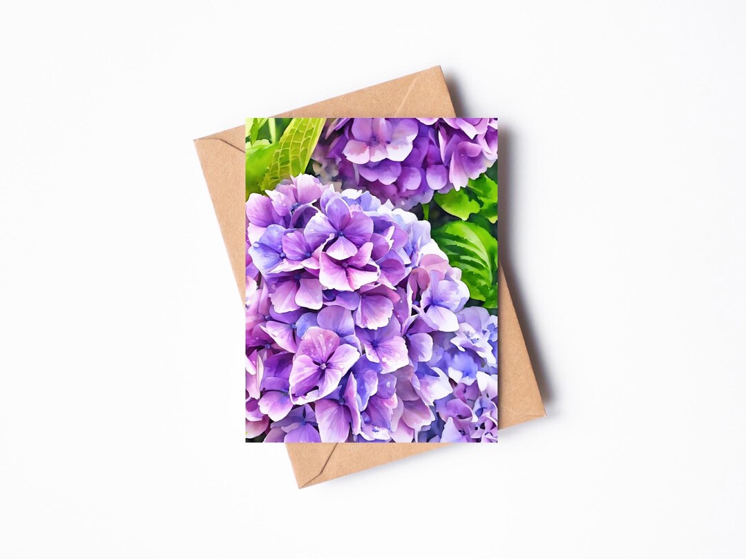 Purple Hydrangea Flower Printable Greeting Card: Blank Notecard ...