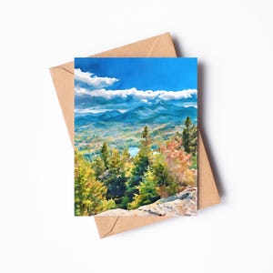 Cartão comemorativo para impressão das Montanhas Adirondack no outono, cartão em branco, download digital instantâneo, três tamanhos de cartão: 5 x 7 pol, 4 x 6 pol e 4,75 x 4,75 pol.