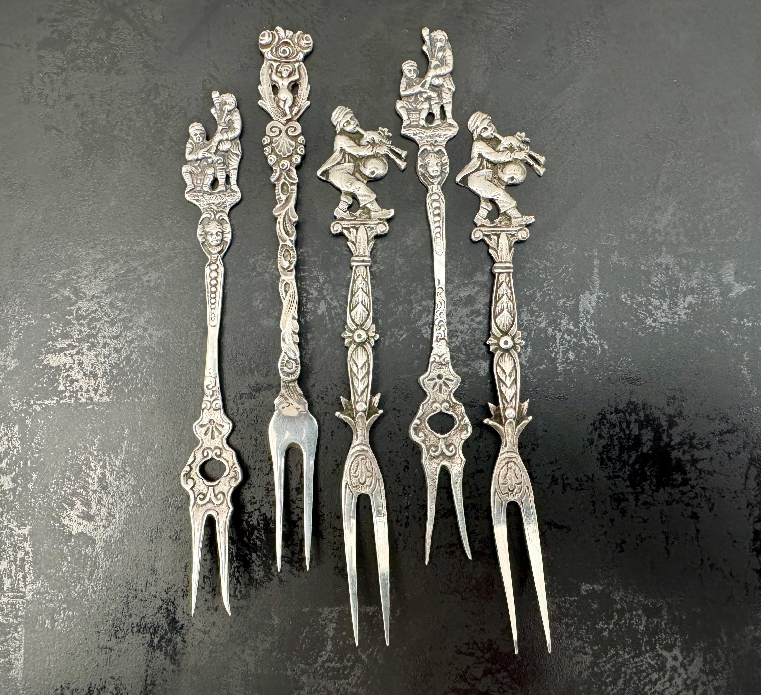 アンティークフィギュラル800シルバーフォーク、5本セット - Etsy 日本