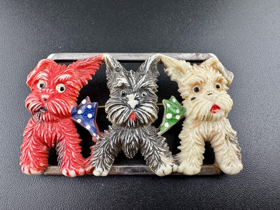 ヴィンテージ 節約 セルロイド ブローチ テリア ヴィンテージ