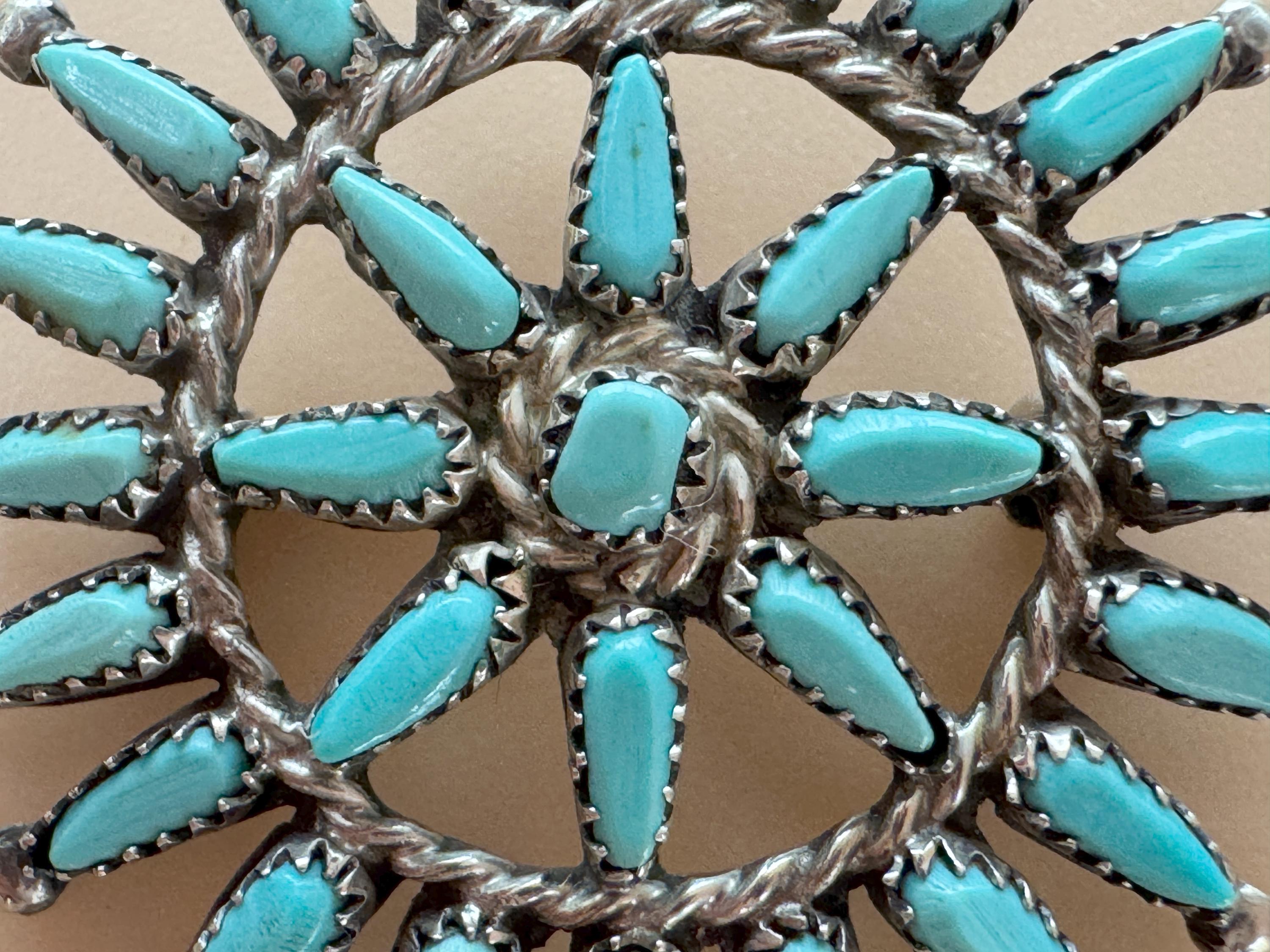 Silver Zuni Pendant-brooch, Needlepoint Turquoise, Native American