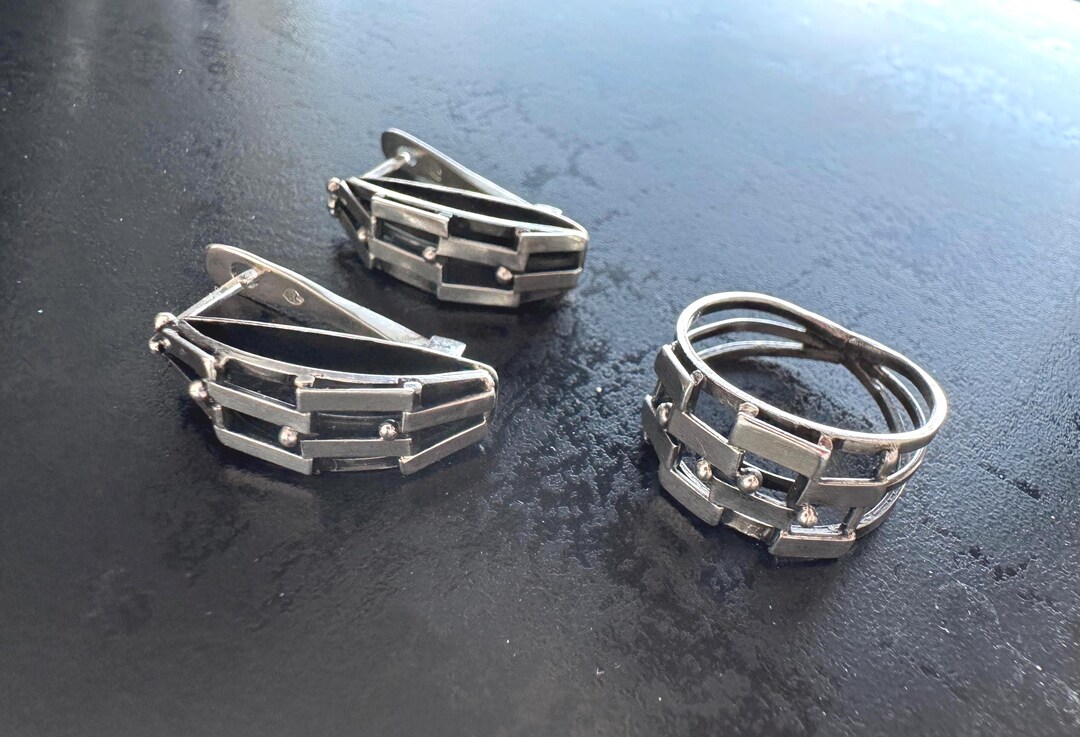 Constructivist Rings Avant Garde Soviet Silver Ring and Earrings Set, Constructivist USSR ...