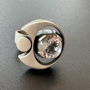 Large Karl Laine Adjustable Ring - Vintage 1976 - Finnish 925 Sterling Silver Rock Crystal Scandinavian Modernist Jewelry