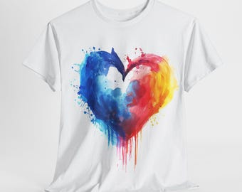 Camiseta de corazón de acuarela, camiseta de amor, camiseta romántica, top de San Valentín, ropa informal