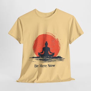 Minimalist Typography &#39;Be Here Now&#39; Unisex Heavy Cotton Tee, Graphic Tee, Inspirational T-Shirt, Meditation Shirt, Mindfulness Top, Positive