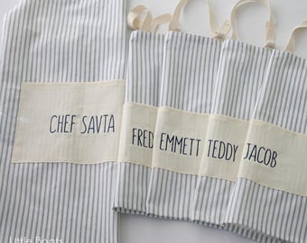 Personalized Parent Child Apron, Matching Family Aprons, Custom Name Apron, Kids Cooking Apron, Striped Apron, Mommy and Me Gift