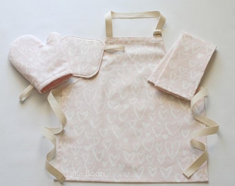 Heart Pink Kids Kitchen Accessories, Child Apron, Pretend Play, Toddler Kitchen Toys, Gift for Girl, Art Apron, Play Room Decor