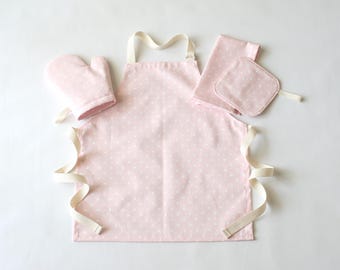 Mini Polka Dot Pink Kids Kitchen Toys, Toddler Apron, Girl Apron, Pretend Play, Kids Cooking Apron, Birthday Gift for Girl, Kids Room Decor