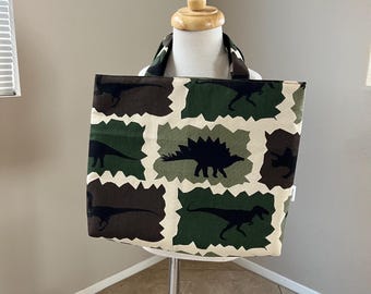 Dinosaur Tote Bag, Book Bag, Kids Handbag, Preschool Tote, Toddler Dino Bag, Birthday Gift For Boys, Handmade Tote