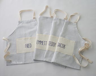 Personalized Kids Navy Stripe Apron, Farmhouse Child Apron, Toddler Apron, Cooking Apron, Matching Apron, Custom Apron, Gift for family