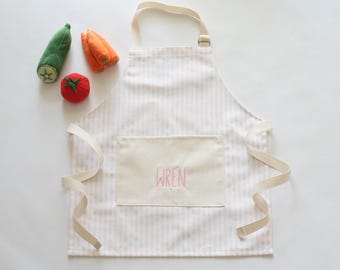 Personalized Kids Pink Stripe Apron, Farmhouse Child Apron, Toddler Apron, Cooking Apron, Matching Apron, Custom Apron, Gift for Girl