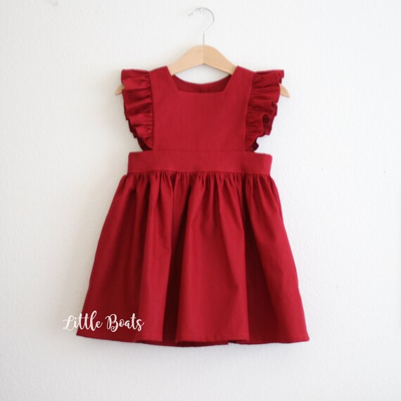 baby girl red pinafore dress