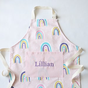 Personalized Kids Apron, Rainbow on Pink Apron, Toddler Girl Apron, Cooking Apron, Pretend Play, Custom Apron, Child Apron with Pocket