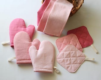 Pink Linen Play Kitchen Toys, Kids Kitchen Accessories, Kids Chef, Toddler Kitchen, Pretend Play, Kids Room Decor, Gift for Kids