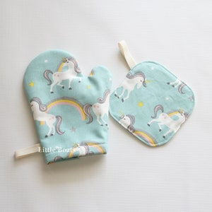 Unicorn Kids Kitchen Accessories, Kitchen Toys, Pretend Play, Toy Oven Mitt, Toddler Kitchen, Birthday Gift for Kids, Kids Kitchen